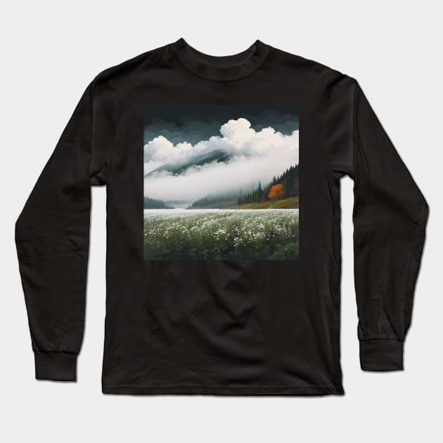 Gorgeous Meadow of White Flowers Long Sleeve T-Shirt by CursedContent